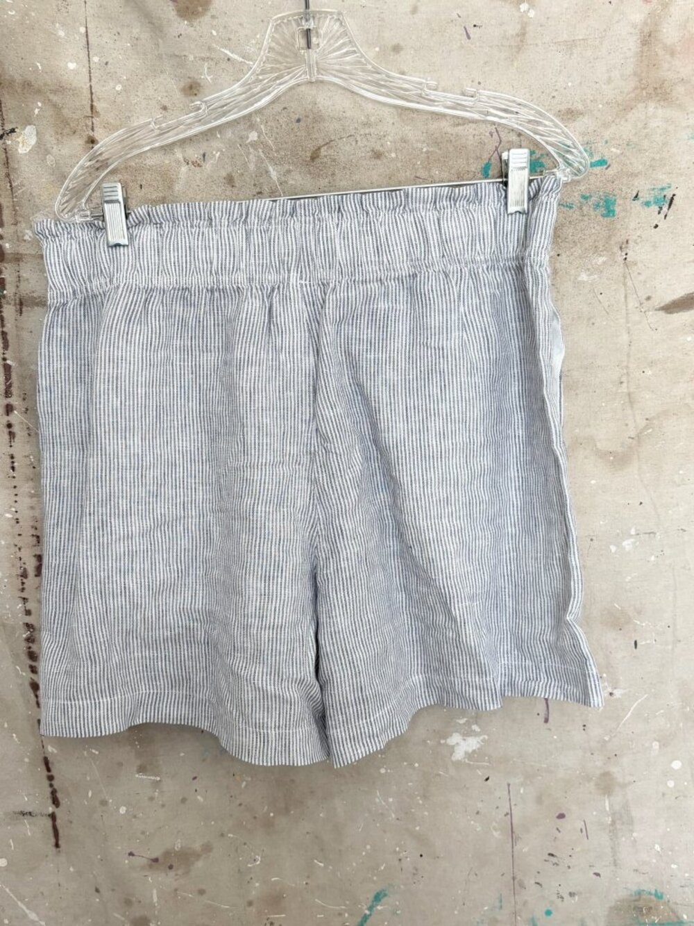 Quince 100% European Linen High Waisted Shorts, Blue Pinstripe - Picture 5 of 5
